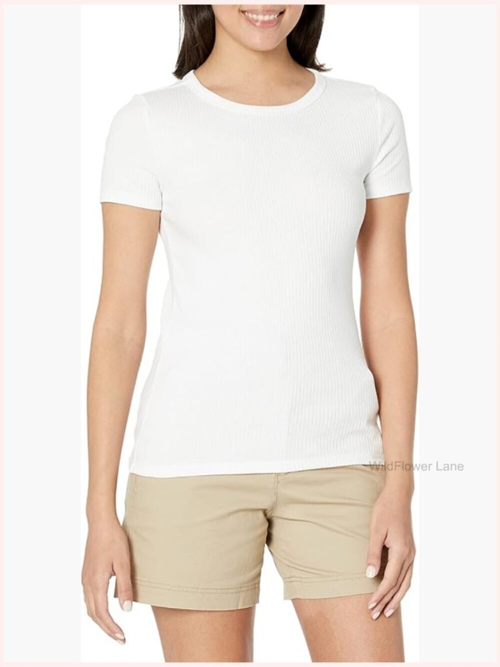 Short Sleeve Ribbed Tee - Soft Stretch Casual Top